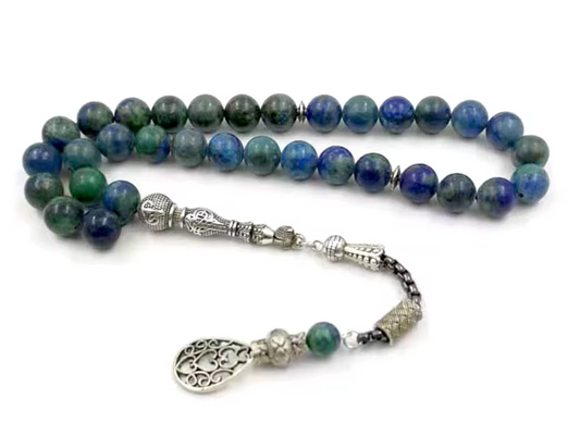 Green Natural chrysocolla gemstone prayer beads islamic rosary arabic fashion