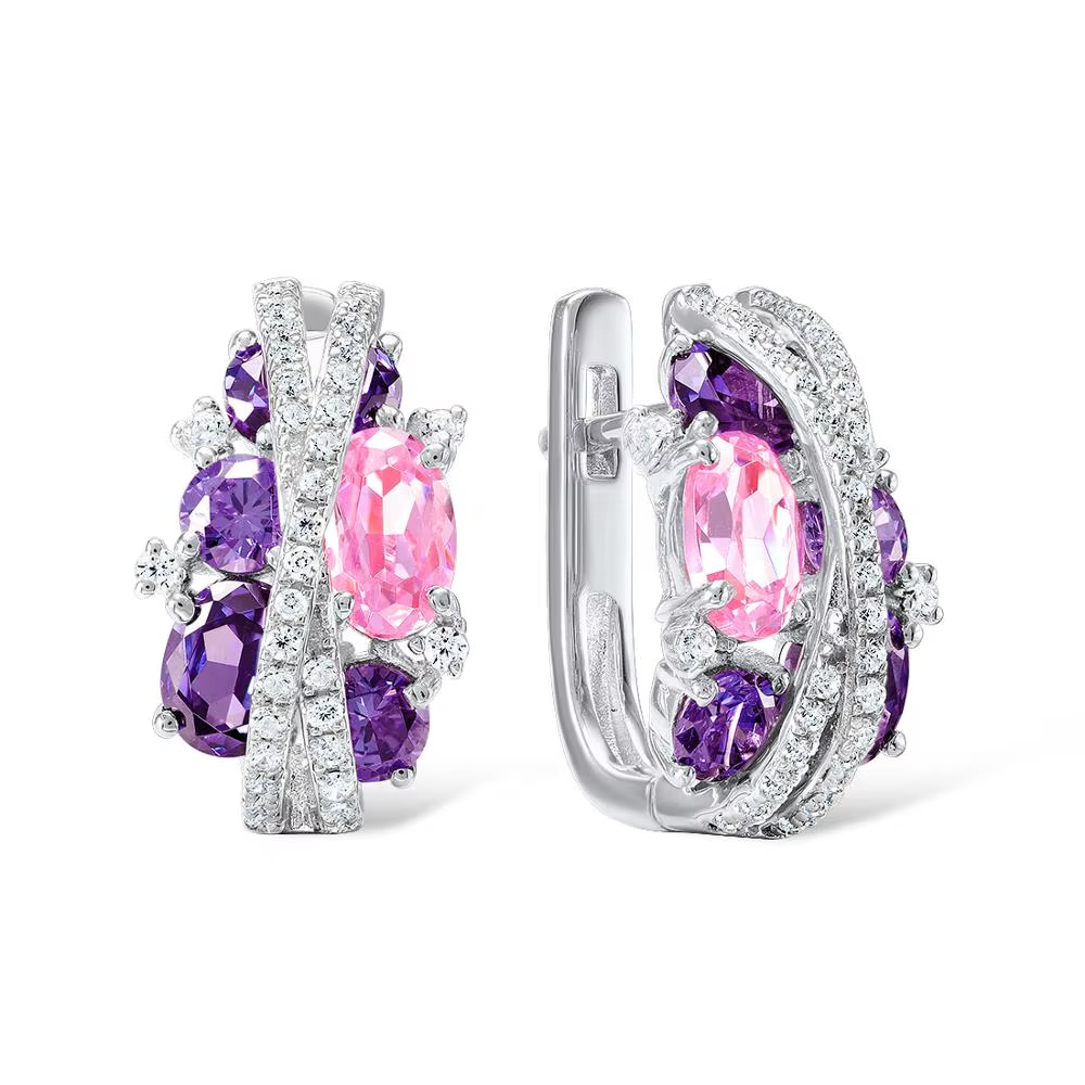 925 Silver Jewelry Set  Purple Pink  Zirconia  Luxury