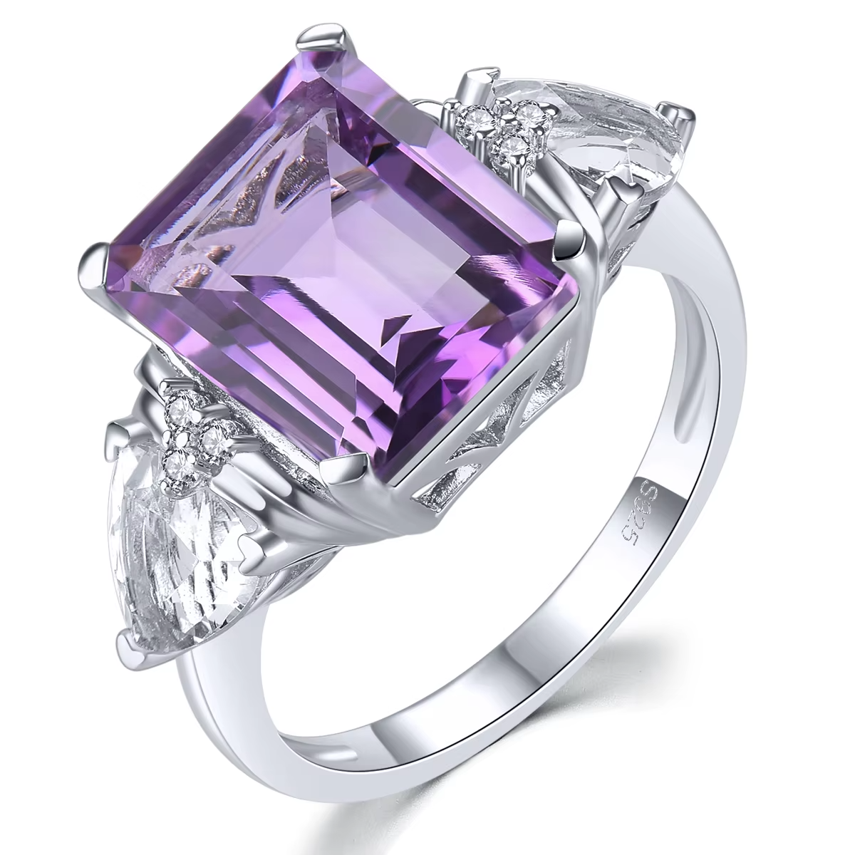 Natural Amethyst White Topaz Solid Sterling Silver Rings 7.5 Carats Genuine