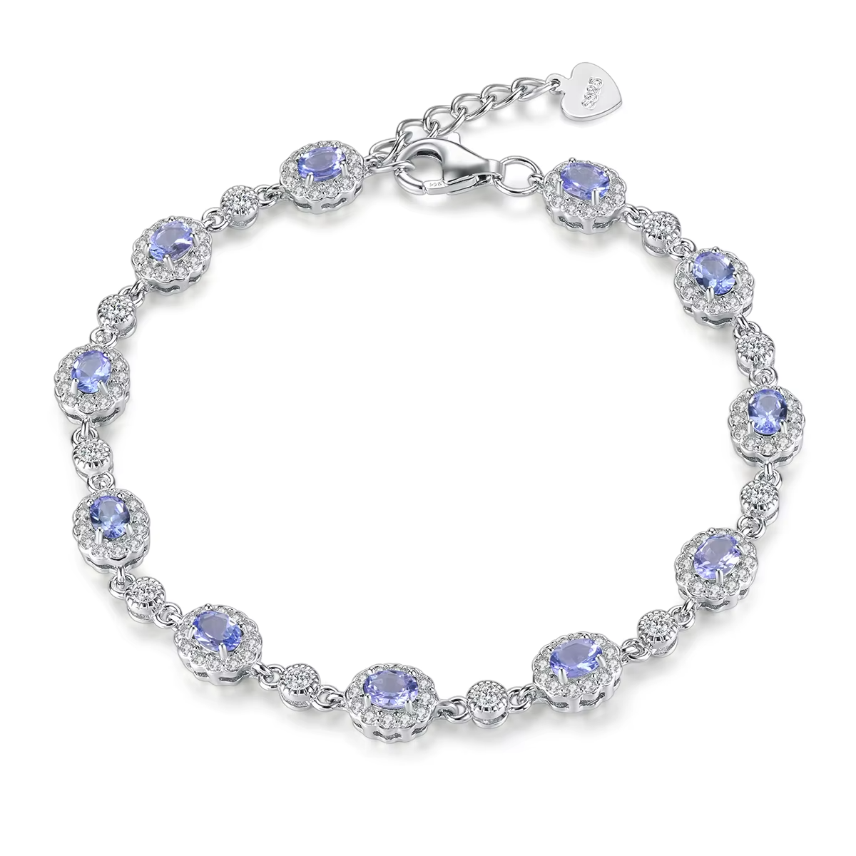 Natural Genuine Tanzanite Solid Sterling Silver Bracelets 2 Carats Rhodium Plated  S925 Classic