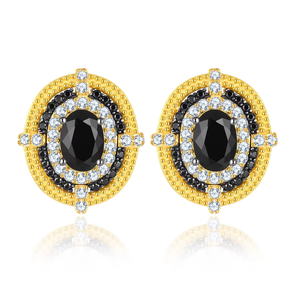 Natural Genuine Black Spinel Yellow Gold Classic Fine Jewelry S925