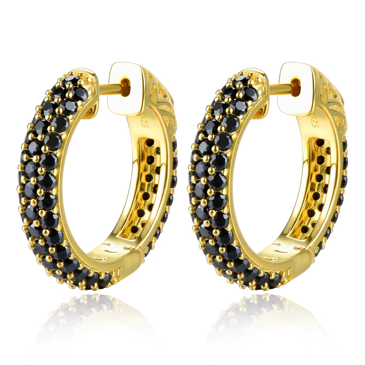 Natural Black Spinel Silver Hoop Earring S925 Yellow Gold  Spinel Classic Original Style Top Quality