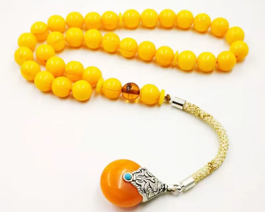 Tasbih yellow resin with Tibetan style Beeswax Pendant tassels prayer beads  Turkish fashion Misbaha