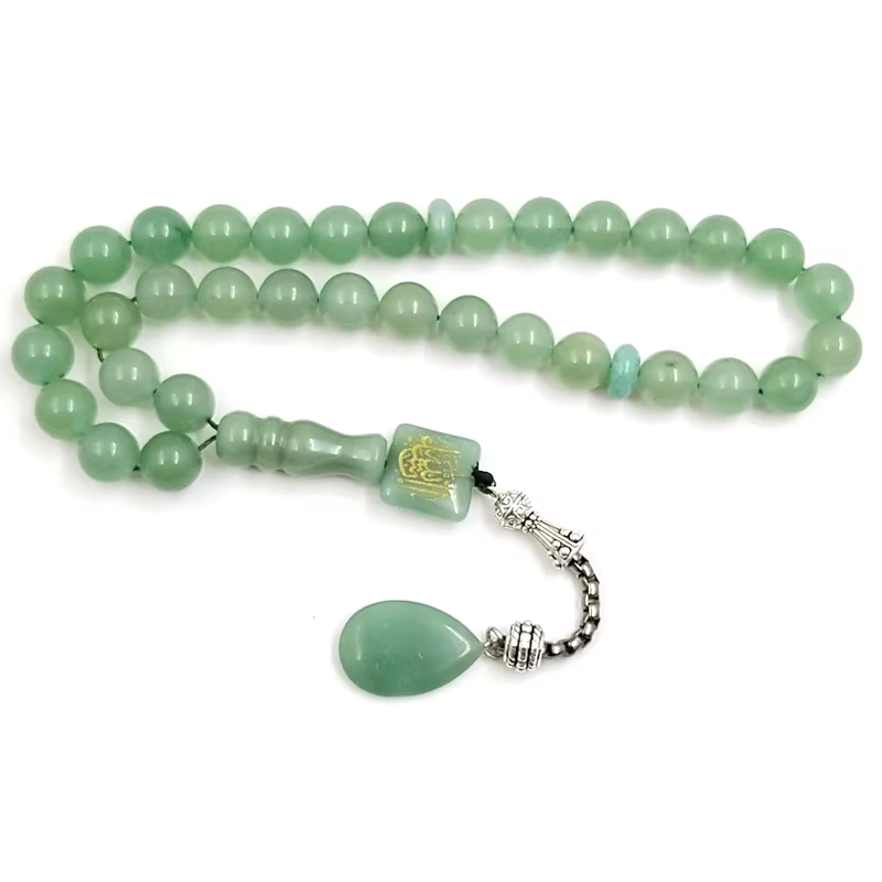 Inshanllah Tasbih Natural tasbih green Jade misbaha isalmic eid gift Muslim prayer beads arabic fashion accessory