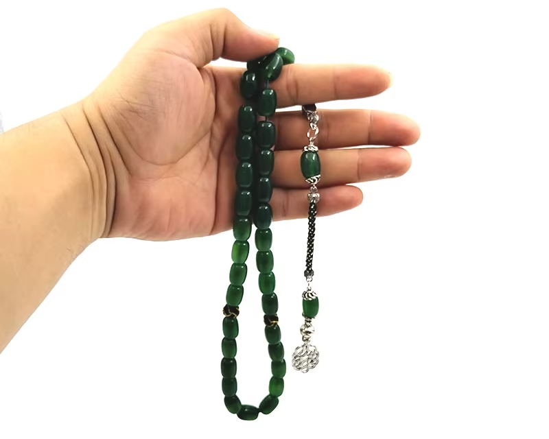 Tasbih Natural green agate ston beads cylinder shape misbaha muslim eid gift