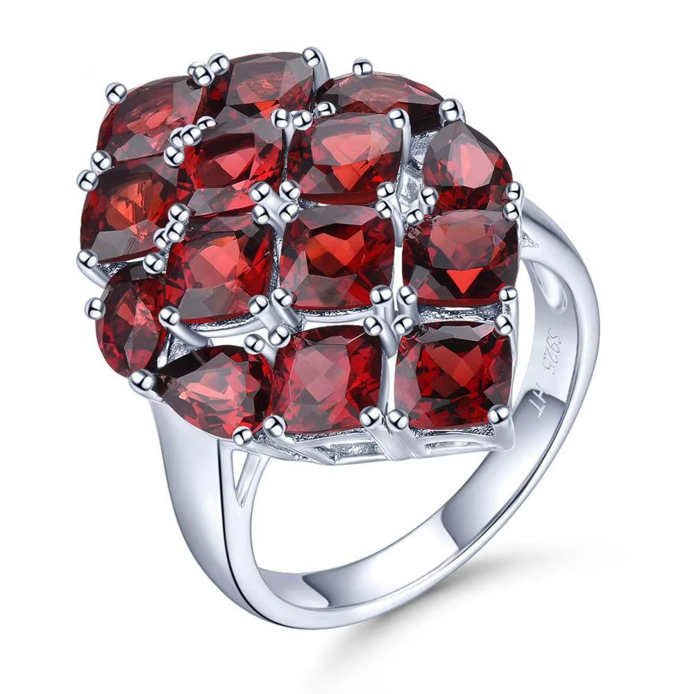 Natural Garnet Sterling Silver Rings Women Wedding Engagement 9.12 Carats Natural Gemstone