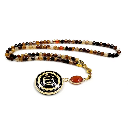 Tasbih Necklace Muslim  agate beads with islamic pendant