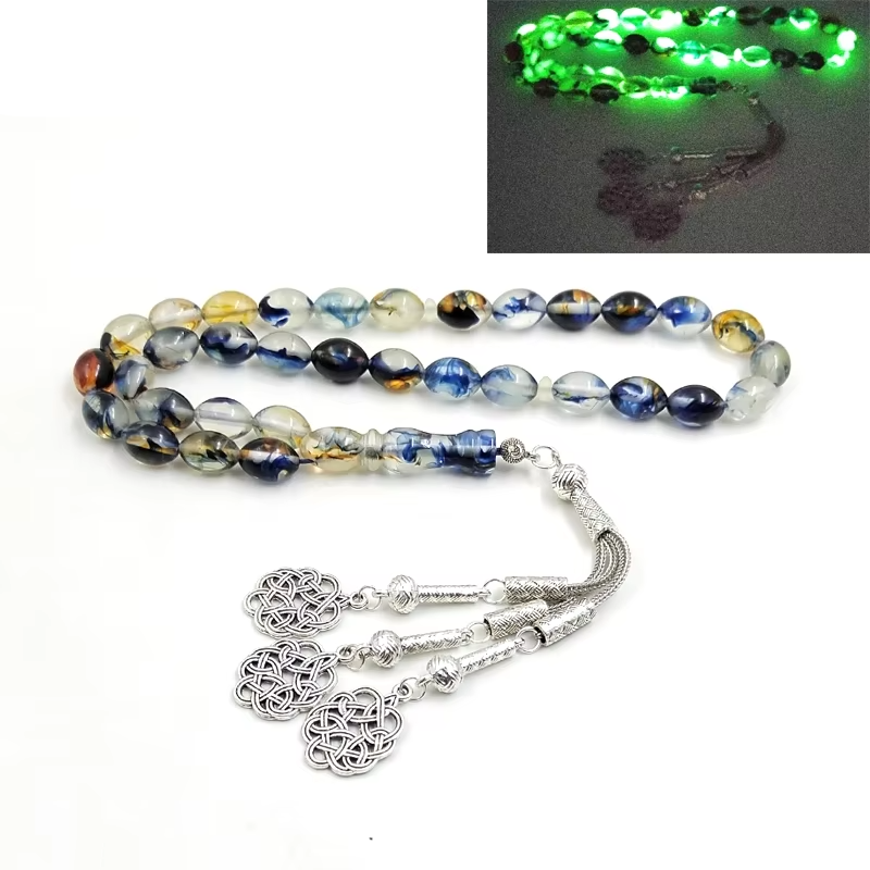 Luminous Tasbih bracelet Blue resin Muslim misbaha Eid Gift islamic  masbaha turkish jewelry