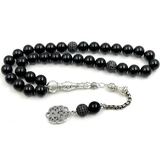 Tasbih Natural Black Agates With Zircon Rosary Beads Muslim Bracelet Eid gift misbaha Islamic accessorise Turkish Jewelry