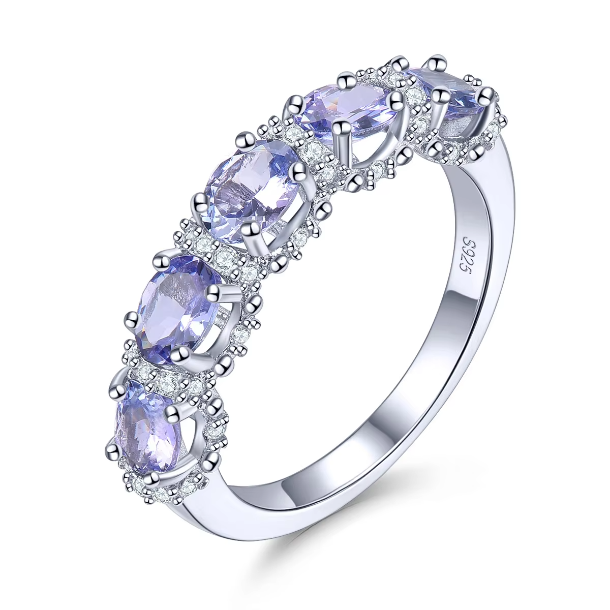 Natural Tanzanite Silver Rings 1.8 Carat Faced Cut Tanzanite Gemstone Jewelry Elegant Classic Style S925