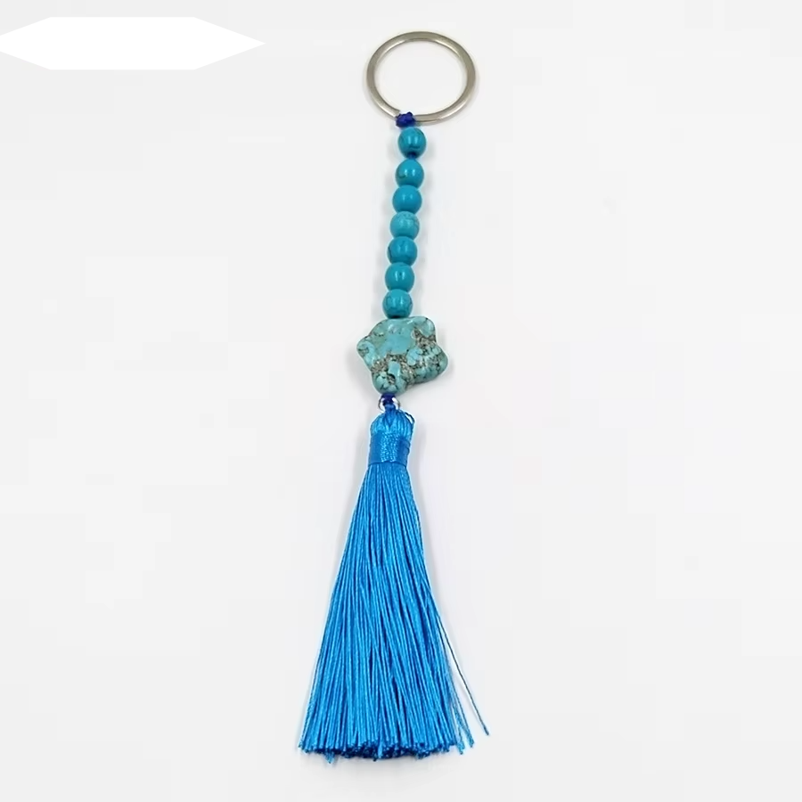 Natural Turquoise stone keychain Hand made man fashion accessories gift key ring